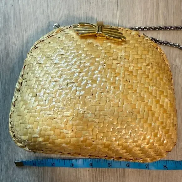 Vintage 1960s Koret Basketweave Natural Gold Handbag Wicker Woven Purse Boho - Picture 12 of 14